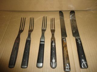 Antique Wood Steel Knives & Forks From American Civil War Era.  Cattaraugus