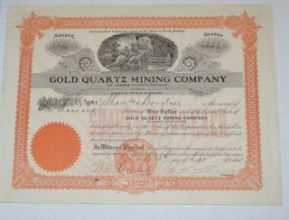 Gold Quartz Mining Company 1905 Antique Stock Certificate