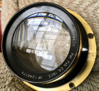 5x7 Bausch & Lomb Zeiss Tessar Series 1c F4.  5 Tessar 7 1/16 " Rare Brass Lens