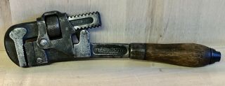 Antique 10 " Winchester Monkey Wrench Wooden Handle Stamped 10 Forged Steel Tool