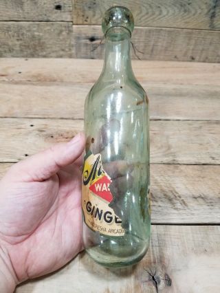Large Antique Aqua Round Bottom Blob Top Ginger Ale Bottle Partial Label