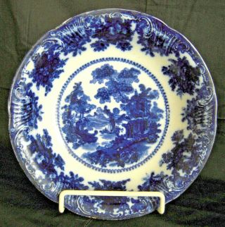 Antique W.  Adams & Co.  Flow Blue 10 " Round Serving Bowl " Fairy Villas "
