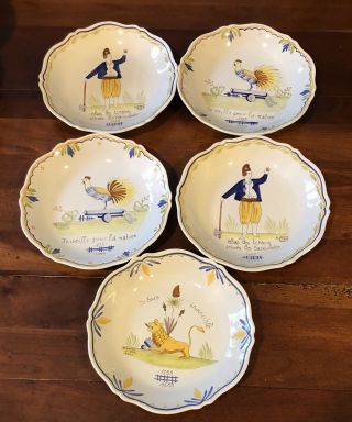 Rare Set Of 5 Hb Henriot Quimper France Signed Numbered Wall Plates/bowls