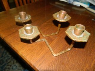 Vintage Arts And Crafts Hand Hammered Copper Candlesticks Double Holders