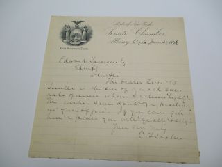 Historic Document Antique Signed Autograph Letter York Senate Chamber 1896