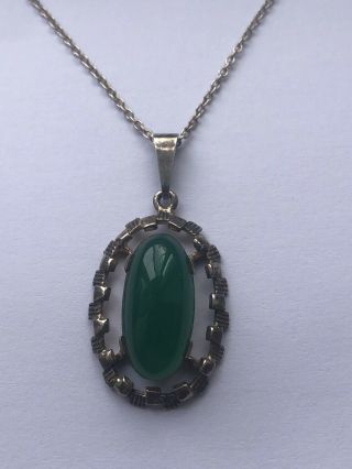 Antique Silver 900 Green Agate With 925 Chain Necklace,  2x22cm,  5.  05g
