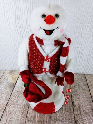 Gemmy Rare Animated Snow Miser Snowman Christmas Red Vest Peppermint Twist Read