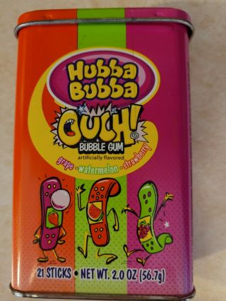 Vintage Hubba Bubba Ouch Bubble Gum Band - Aid Tin W/9 Sticks Gum - Rare Exc Cond