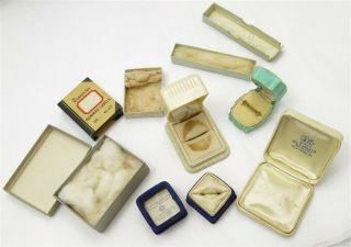 Antique (7) Jewelry Presentation Boxes Teal/white Celluloid,  Purple Velvet,  (b)