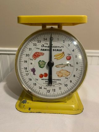 Vintage Bright Yellow Metal American Family Kitchen Scale 25 Lbs