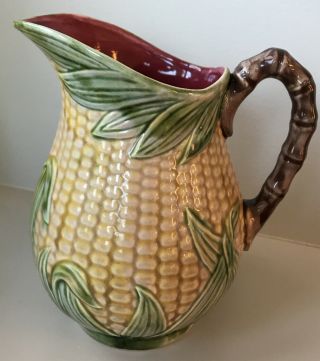 F.  F.  As Made In France 6 1/2” Majolica Corn Pitcher Rare