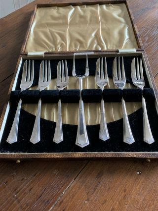 Art Deco Cake Server And Forks.  Silver Plate On Nickel Silver