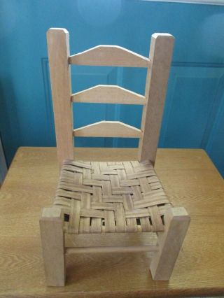 Small Wooden Doll Or Bear Chair With Lattice Seat