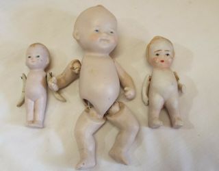 3 Antique Small Miniature Bisque Baby Dolls,  Germany Japan