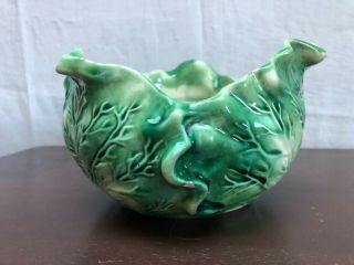Antique Majolica Pottery Green Leaf Planter Or Bowl
