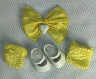 Vintage Ginny White Doll Shoes Yellow Rayon Socks And Hair Ribbon