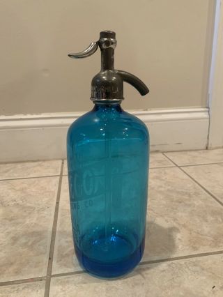 Rare Oregon Bottling Co Blue Seltzer Bottle Made In Czechoslovakia