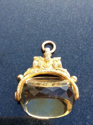 Rare Victorian 9ct Gold Citrine Spinning Fob Charm Scottish Thistle Necklace