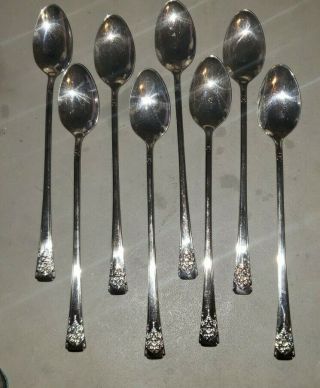 8 Rogers 1954 Mountain Rose Pattern Iced Tea Spoons Is Silverplate Flatware