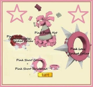 Animal Jam (classic/pc) - Rare Pink Party Hat,  Spiked Collar Bundle