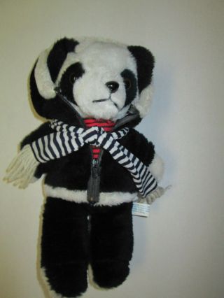 12 " Vintage Interpur Panda Teddy Bear Stuffed Animal Plush Toy Black White Coat