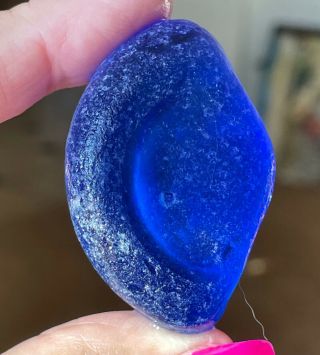 RARE,  SAPPHIRE BLUE PARTIAL SEAGLASS BOTTLE BOTTOM XXXXL THICK AND FROSTY WOW 2