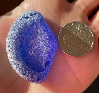RARE,  SAPPHIRE BLUE PARTIAL SEAGLASS BOTTLE BOTTOM XXXXL THICK AND FROSTY WOW 3