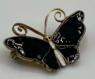 Rare David Andersen Sterling Silver Black Enamel Norwegian Butterfly Brooch