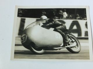 Kieth Campbell Rare Signed (on Back) Photo On 350 Moto Guzzi,  Isle Of Man Tt 1957