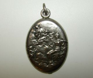 Rare,  Antique Art Nouveau French Sterling Silver Mirror Pendant,  Signed Frainier
