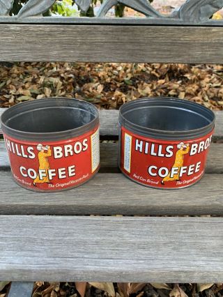 Antique 1 Lb Red Hills Bros Coffee Tins - No Lids