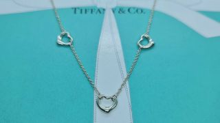 Authentic Rare Tiffany & Co Elsa Peretti Triple Open Heart Necklace,  3 X Hearts
