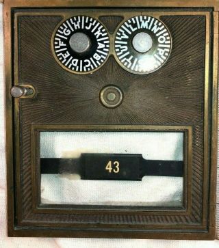 Antique Vintage Corbin Post Office Door Mail Box Cast Bronze 2 Dial Postal 43