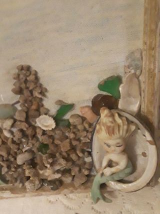 MERMAIDS With shells - 3d - vintage handmade rare 1 of a kind 11x9 handpainted 2