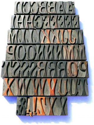 Letterpress Wood 2 5/16 " Decorative Alphabet 56pcs Exceptional Rare Typeface