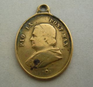 Pope Pius Ix Antique Religious Medal Pendant Protection