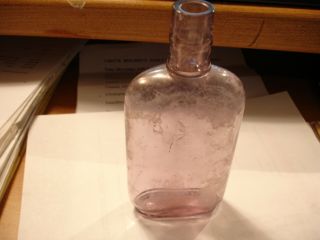 Antique Small Amethyst Colored Whiskey Bottle.  W/air Bubbles In It.