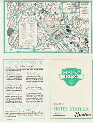Rare 1939 Brochure 2 Maps Of Boston Ma From The Hotel Statler Scarce & Colorful