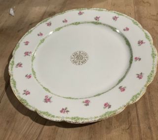 Antique Gda Limoges France Porcelain 10.  5” Plate,  Pink Flowers