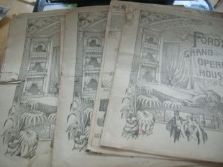 6 Antique 1892 - 1893 Fords Opera House Programs