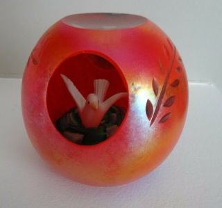 Rare Joe St Clair Glass Sulfide Dove Paperweight Cut Leaves Faceted Cased Magnum