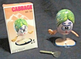 Rare Vintage Tin Toy Collectible Wind Up Ms355 Cabbage W/ Key & Box
