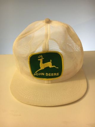 Vintage John Deere Full All Mesh Farmer Trucker Cap Snapback Patch Rare White