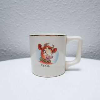Rare Vintage 50s Borden Dairy Elsie The Cow Gold Trim Childrens Milk Mug Usa