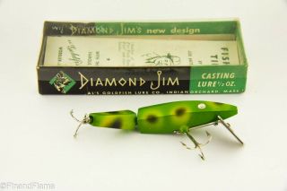 Vintage Diamond Jim Minnow Antique Fishing Lure With Papers Lc7