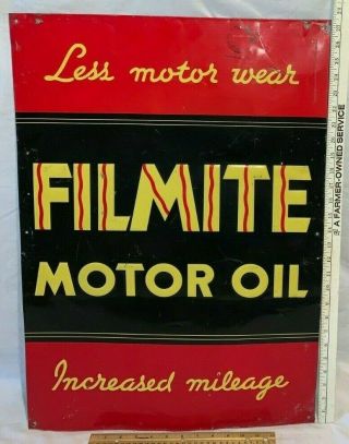 Antique Rare Filmite Motor Oil Tin Litho Sign Gas Service Station Car Automobile