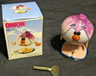Rare Vintage Tin Toy Collectible Wind Up Ms355 Onion W/ Key & Box