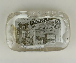 Vtg Antique Chautauqua Lake Ice Co Pittsburgh Pa Advertising Glass Paperweight