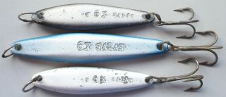 3 Vintage Iron Salas 6x Salt Water Fishing Jigs/lures 2 Jr White Blue Cobalt Vgc