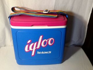 Rare Igloo Tag - Along 24 Blue Cooler,  Pink Lid W/cup Holders,  Pride Rainbow Strap